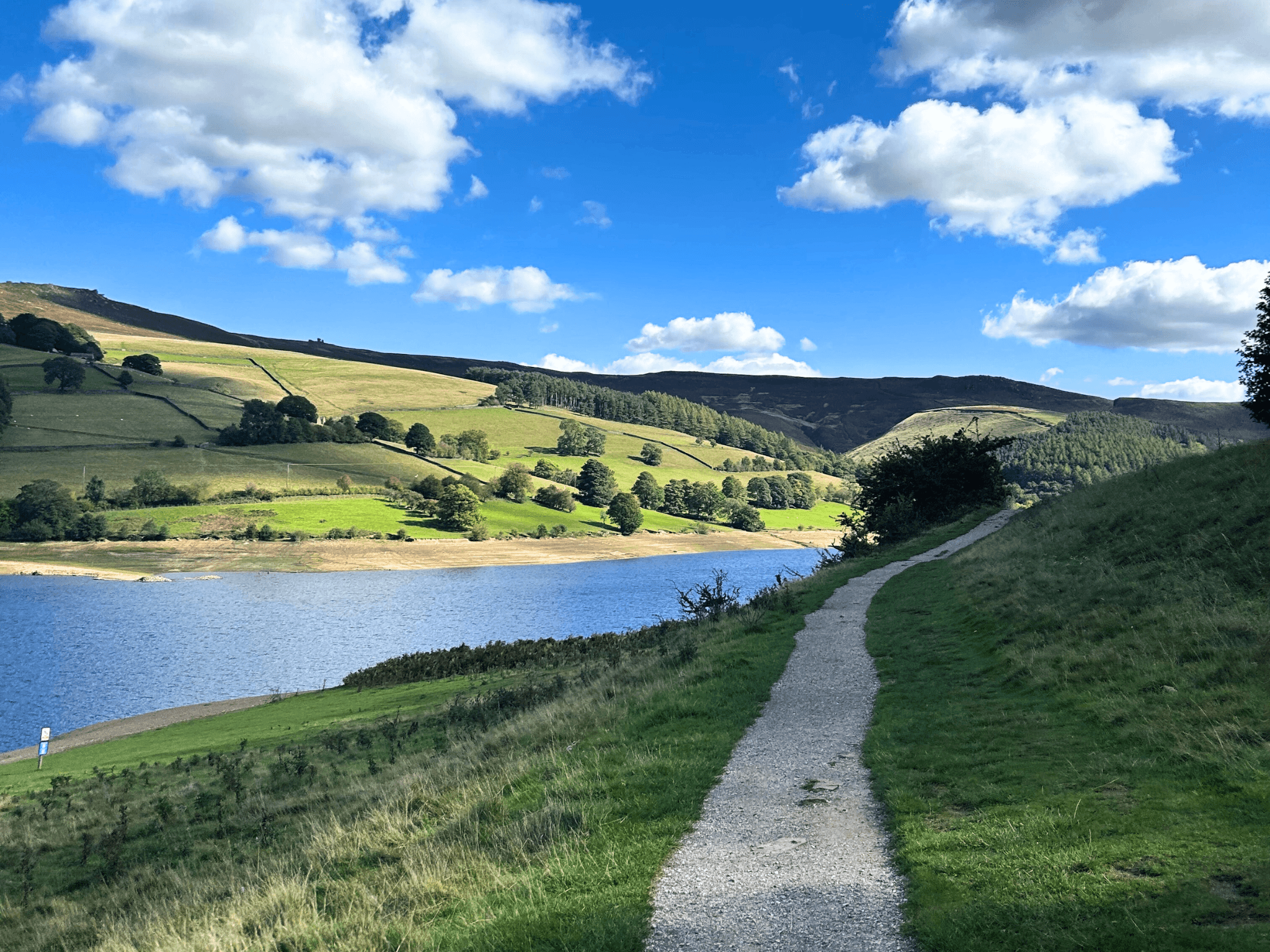 Ladybower Reservoir path on one of the Peak District walks by public transport