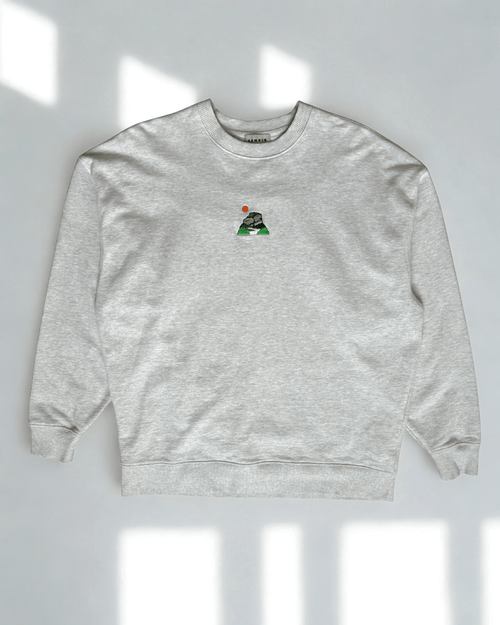 Peak District sweatshirt with embroidered gritstone edges design shown in a flat lay
